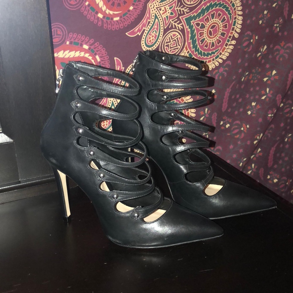 Black leather heels